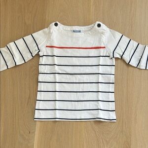 Jacadi Cream and Blue Striped Long Sleeve Tee